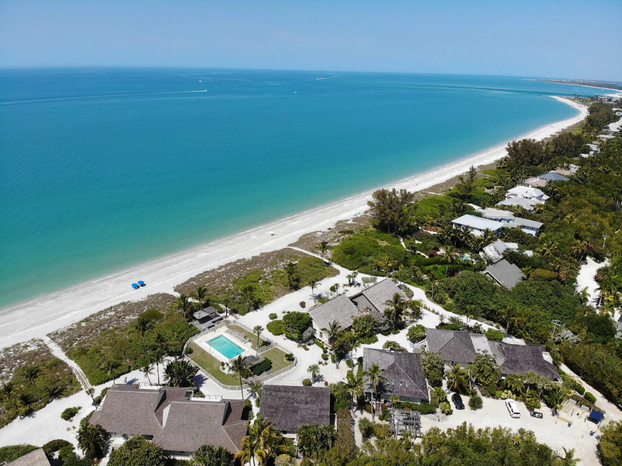 Aerial view of the white-sand beach and turquoise Gulf waters of Captiva Island