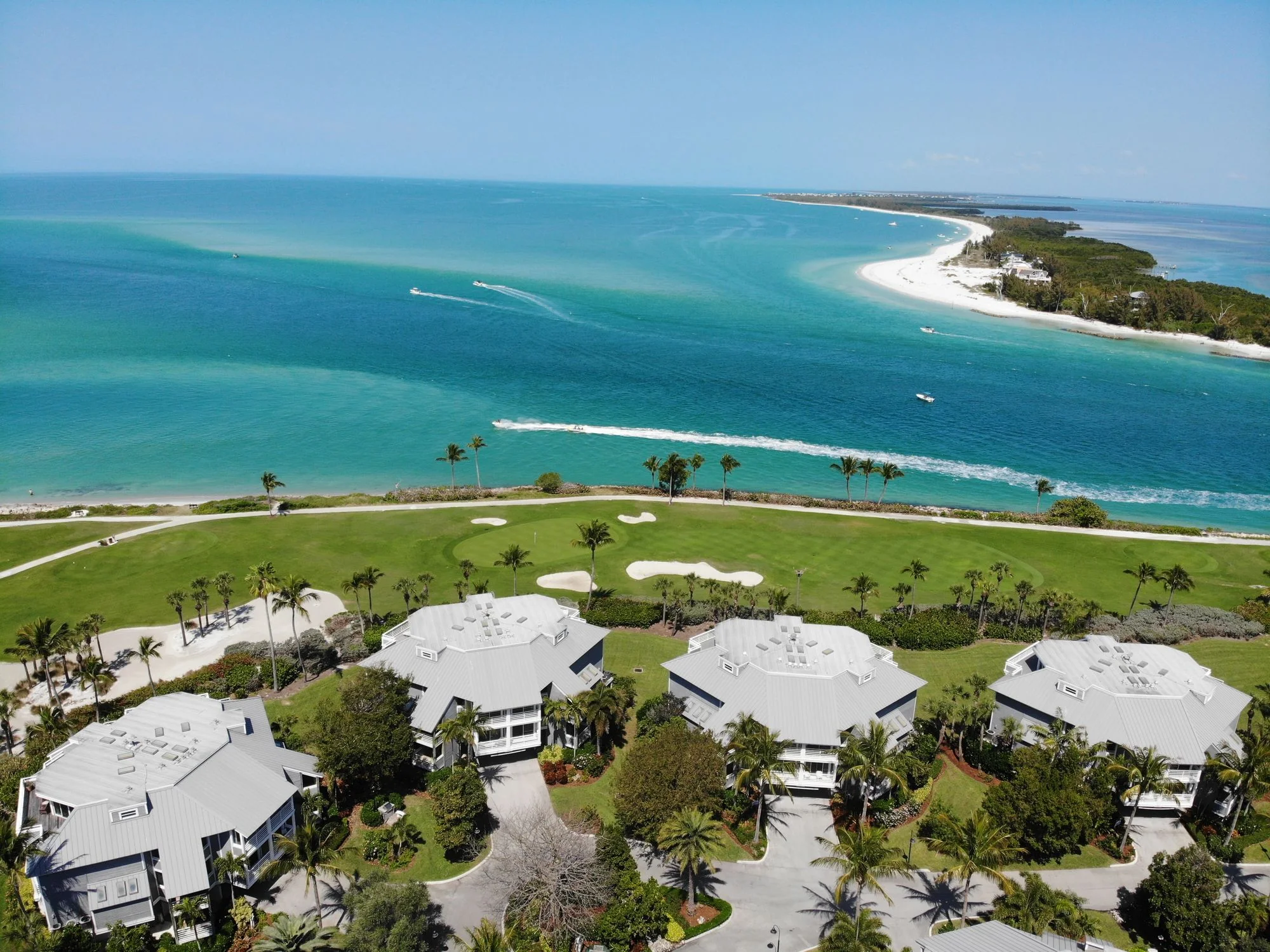 Aerial view of Lands End Villas at the northern tip of Captiva Island